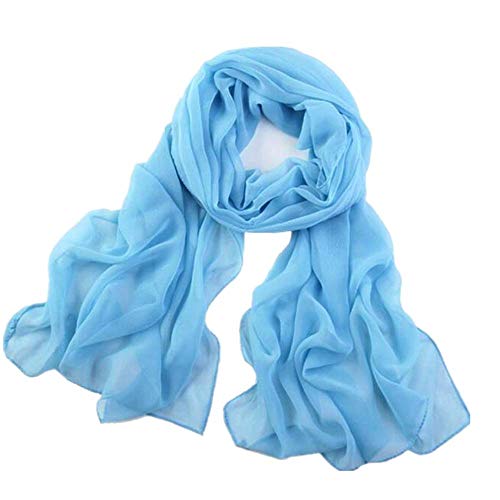 YEBIRAL Damen Schal Ganzjährig Chiffon Einfarbig Super Weich Deckenschal Halstuch(Azure Blue) von YEBIRAL