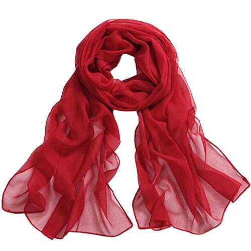 YEBIRAL Damen Schal Ganzjährig Chiffon Einfarbig Super Weich Deckenschal Halstuch(Rot) von YEBIRAL