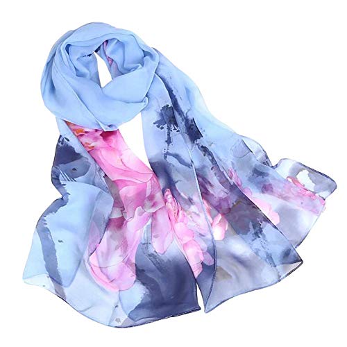 YEBIRAL Damen Schal Stola Halstuch Elegant Leicht Chiffon Schal Ganzjährig Tuch Geschenk für Frauen (Einheitsgröße, Y-03 Blau) von YEBIRAL