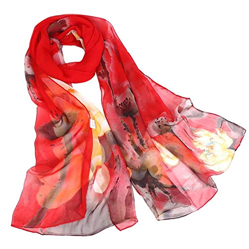 YEBIRAL Damen Schal Stola Halstuch Elegant Leicht Chiffon Schal Ganzjährig Tuch Geschenk für Frauen (Einheitsgröße, Y-03 Rot) von YEBIRAL