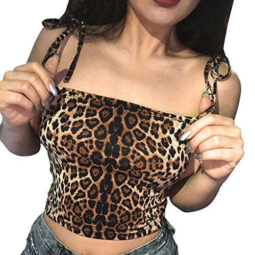 YEBIRAL Damen Sexy Oberteil Tank Top Leopard-Druck mit Feinen Spaghettiträgern Bustier Sommer Kurz Bluse Oberteil Off Shoulder Crop Tops Camisole(EUR-38/CN-S,Mehrfarbig) von YEBIRAL