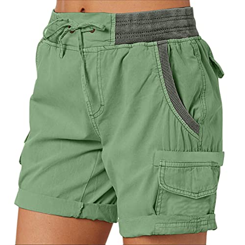 YEBIRAL Damen Shorts Sommer Lässige Kordelzug Kurze Hosen Locker Beiläufige Elastische Taille Stoffhose Hotpants Einfarbig Baumwolle Leinen Sport Strand Shorts mit Taschen von YEBIRAL