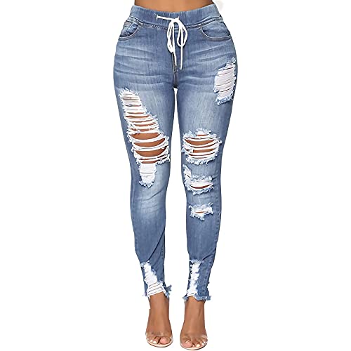 YEBIRAL Damen Skinny Jeans Stretch Hight Waist Jeans Hose Löchern Damenjeans Lässig Push Up Destroyed Denim Pants Jeggings Zerrissene Jeanshose von YEBIRAL