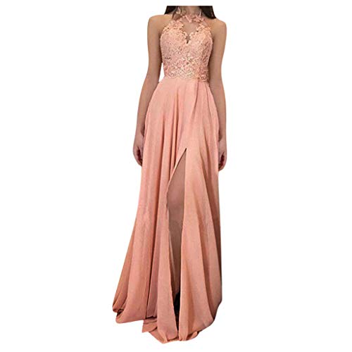 YEBIRAL Damen Spitzen Abendkleider Maxikleid Elegant Lange Chiffon Ballkleider Ärmellos Rückenfrei Neckholder Sommerkleid Hochzeit Partykleid Cocktailkleid Festlich Kleid mit Schlitz von YEBIRAL