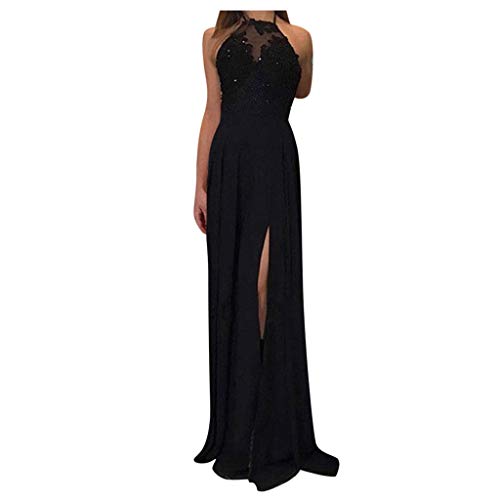 YEBIRAL Damen Spitzen Abendkleider Maxikleid Elegant Lange Chiffon Ballkleider Ärmellos Rückenfrei Neckholder Sommerkleid Hochzeit Partykleid Cocktailkleid Festlich Kleid mit Schlitz von YEBIRAL