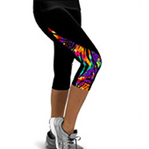 YEBIRAL Damen Sport-Leggings 3/4 Länge Bunte Sporthose Stretch Workout Fitness Jogginghose Trainingshose Yogahosen (Mehrfarbig-02, XL) von YEBIRAL