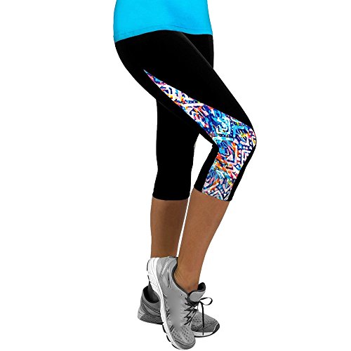 YEBIRAL Damen Sport-Leggings 3/4 Länge Bunte Sporthose Stretch Workout Fitness Jogginghose Trainingshose Yogahosen (Mehrfarbig-05, L) von YEBIRAL