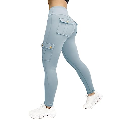 YEBIRAL Damen Sport Leggings High Waist Sporthose Gym Leggins Yogahose Blickdicht Bauchkontrolle Slim Fit Fitnesshose Laufhose Cargo Leggings mit Taschen von YEBIRAL