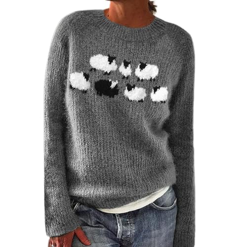 YEBIRAL Damen Strickpullover Norweger Pullover Damen Original Weihnachten Pullover Winter Kaschmir Pullis Langarm Oberteile Elegant Rundhals Casual Warm Winterpullover Strickpullover Jumpers von YEBIRAL