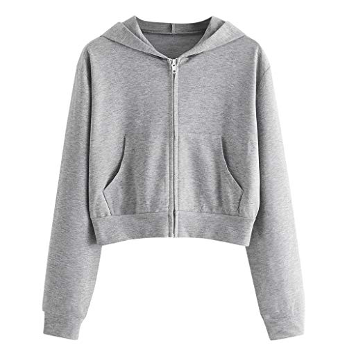 YEBIRAL Damen Sweatjacke Crop Pullover Tops Oberteile Kapuzenpullover Zip Up Kapuzenjacke Einfarbig Reißverschluss Casual Hoodie Teenager Mädchen Sweatshirt Jacke mit Kapuze von YEBIRAL