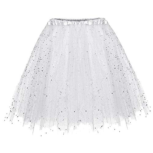 YEBIRAL Damen Tutu Rock Paillette Tüllrock 3-Lagiger Minirock Kurz Ballet Tanzkleid Petticoat Unterrock Karneva Zubehör von YEBIRAL