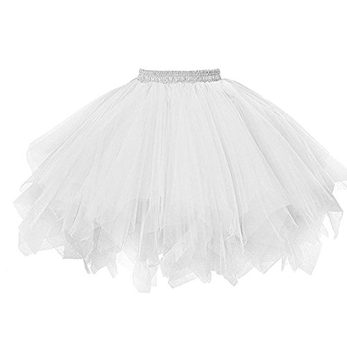 YEBIRAL Damen Tutu Tütü Tüllrock Niedlich Mädchen Schöne Ballettrock Minirock Unterrock Petticoat Tanzkleid Pettiskirt (One Size,Weiß) von YEBIRAL