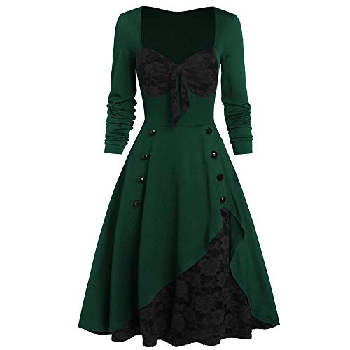 YEBIRAL Damen Übergröße Vintage Spitzenkleid A-Linie Cocktailkleid Gothic Kleid Partykleid Weihnachten Halloween Karneval Festliche Kleider von YEBIRAL