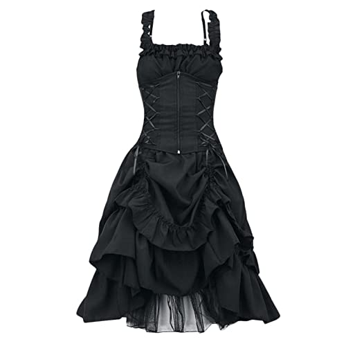 YEBIRAL Damen Übergroßes Gothic Kleid Rockabilly Cocktailkleid Steampunk Kleider Vintage Renaissance Cosplay Karneval Halloween Kostüm Ärmelloses Rüschenkleid von YEBIRAL