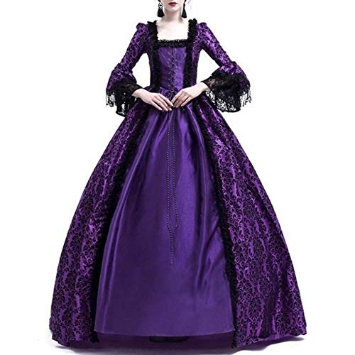 YEBIRAL Damen Vintage Gothic Palaststil Langarm Renaissance Mittelalter Kleid Viktorianischen Königin Kostüm Gebunden Taille Schnürkleid Maxikleid von YEBIRAL