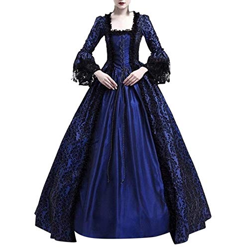 YEBIRAL Damen Vintage Gothic Palaststil Langarm Renaissance Mittelalter Kleid Viktorianischen Königin Kostüm Gebunden Taille Schnürkleid Maxikleid von YEBIRAL