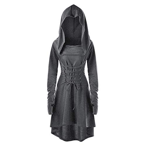 YEBIRAL Damen Vintage Punk Gothic Kleidung Übergrösse Mittelalter Kleid mit Kapuze Langarm Schnüren Robe Festliche Kleider Renaissance Cosplay Halloween Karneval Kostüm von YEBIRAL