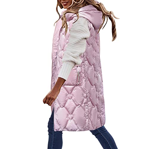 YEBIRAL Damen Weste Lang Daunenweste mit Kapuze Ärmellos Jacke Vest Übergangsjacke Wintermantel Damenweste Steppweste Longweste Winterjacke Daunenjacke Warm Outdoor Casual Gilet von YEBIRAL