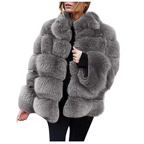 YEBIRAL Damen Winter Kunstpelz Jacke Elegant Warm Faux Fur Kunstfell Kurz Mantel Felljacke Warm Outwear Übergröße Winterjacke(M,Grau) von YEBIRAL