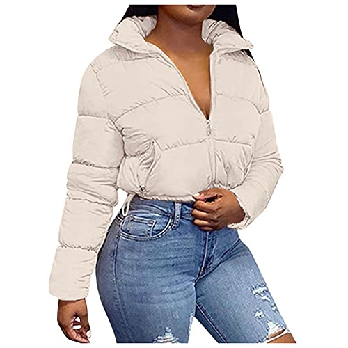 YEBIRAL Damen Winter Puffer Jacke Stehkragen Lässig Kurz Daunenjacke Crop Jacke Winterjacke Mantel Warm Gesteppte Dicke Pufferjacke Casual Steppjacke Bauchfrei von YEBIRAL