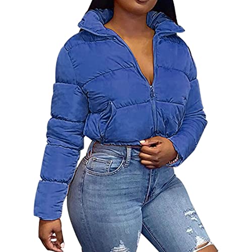 YEBIRAL Damen Winter Puffer Jacke Stehkragen Lässig Kurz Daunenjacke Crop Jacke Winterjacke Mantel Warm Gesteppte Dicke Pufferjacke Casual Steppjacke Bauchfrei von YEBIRAL