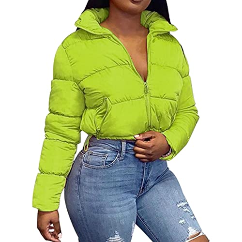 YEBIRAL Damen Winter Puffer Jacke Stehkragen Lässig Kurz Daunenjacke Crop Jacke Winterjacke Mantel Warm Gesteppte Dicke Pufferjacke Casual Steppjacke Bauchfrei von YEBIRAL