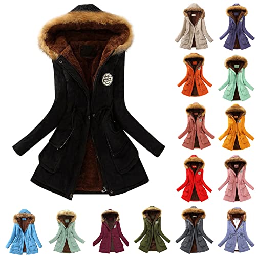 YEBIRAL Damen Winterjacke Parka Winter Jacke Mantel Teddyfell Gefütterte Winterparka Übergangsjacke Mitte-Lange Warm Kunstfell Steppjacke Dicker Wintermantel mit Kapuze von YEBIRAL