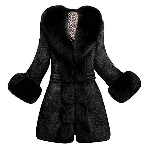 YEBIRAL Damen Wintermantel Elegant Winter Kunstpelz Jacke Warm Outwear Mit Faux Pelz Kragen Felljacke Lang Mantel Winterparka(5XL,Schwarz) von YEBIRAL