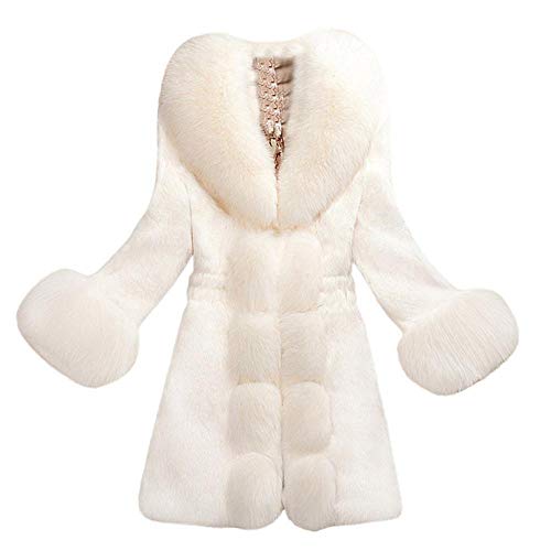 YEBIRAL Damen Wintermantel Elegant Winter Kunstpelz Jacke Warm Outwear Mit Faux Pelz Kragen Felljacke Lang Mantel Winterparka(5XL,Weiß) von YEBIRAL