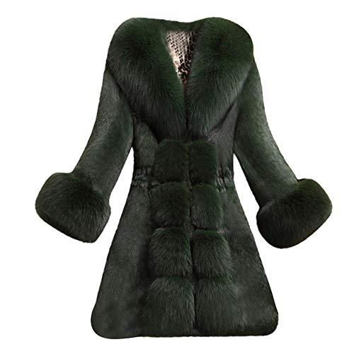 YEBIRAL Damen Wintermantel Elegant Winter Kunstpelz Jacke Warm Outwear Mit Faux Pelz Kragen Felljacke Lang Mantel Winterparka(M,Grün) von YEBIRAL