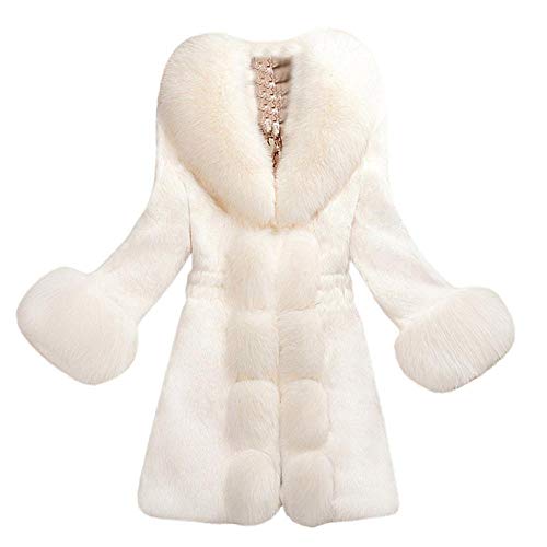 YEBIRAL Damen Wintermantel Elegant Winter Kunstpelz Jacke Warm Outwear Mit Faux Pelz Kragen Felljacke Lang Mantel Winterparka(M,Weiß) von YEBIRAL