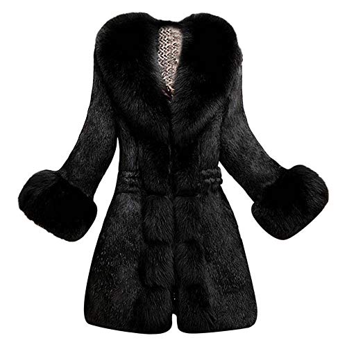 YEBIRAL Damen Wintermantel Elegant Winter Kunstpelz Jacke Warm Outwear Mit Faux Pelz Kragen Felljacke Lang Mantel Winterparka(S,Schwarz) von YEBIRAL
