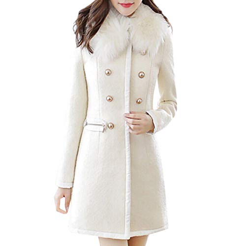 YEBIRAL Damen Wintermantel Wollmantel Parka Mantel Elegant Zweireihiger Warm Trenchcoat mit Abnehmbarer Pelzkragen Übergangsjacke Outwear Dufflecoat von YEBIRAL