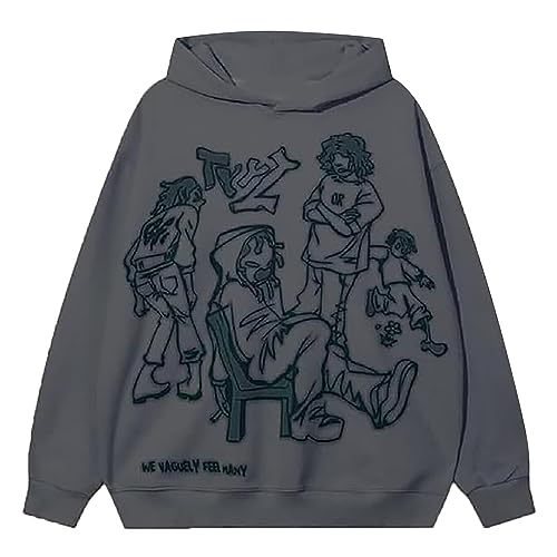YEBIRAL Damen Y2K Hoodie Oversized Vintage Kapuzenpullover Goth Graphic Brief Druck Pullover Harajuku Hip Hop Casual Oberteil Sweatshirt mit Kapuze von YEBIRAL