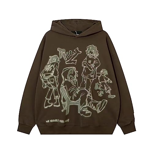 YEBIRAL Damen Y2K Hoodie Oversized Vintage Kapuzenpullover Goth Graphic Brief Druck Pullover Harajuku Hip Hop Casual Oberteil Sweatshirt mit Kapuze von YEBIRAL