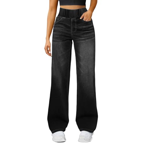 YEBIRAL Damenjeans Jeans Damen High Waist Wide Leg Jeanshose Baggy Straight Jeanshosen Stretch Casual Denim Pants Elegant Hosen FüR MäDchen Mit Taschen von YEBIRAL
