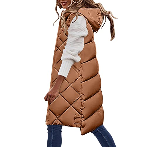 YEBIRAL Daunenweste Damen Lang Winterjacke Daunenjacke Warm Weste Puffer Jacke mit Kapuze Longweste Steppweste Wintermantel Casual Daunenmantel Slim Gilet mit Taschen von YEBIRAL