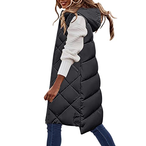 YEBIRAL Daunenweste Damen Lang Winterjacke Daunenjacke Warm Weste Puffer Jacke mit Kapuze Longweste Steppweste Wintermantel Casual Daunenmantel Slim Gilet mit Taschen von YEBIRAL