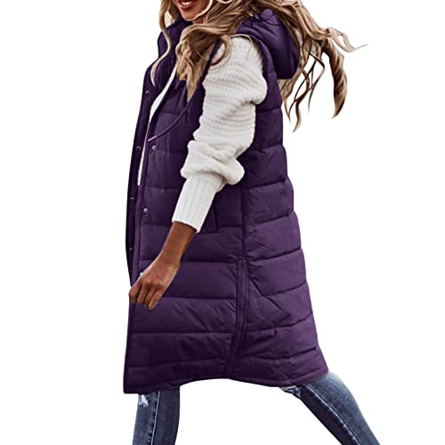 YEBIRAL Daunenweste Damen Weste Lang mit Kapuze Steppweste Daunenjacke Warm Winter Mantel Leichte Gesteppte Weste Große Größe Longweste Steppjacke Outdoor Pufferweste Casual Gilet Daunenmantel von YEBIRAL