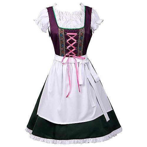 YEBIRAL Dirndl Damen Kurz Trachtenkleid 3tlg. Midi Dirndl Trachtenrock Trachtenmode Kleid für Oktoberfest - DREI Teilig: Kleid, Bluse, Schürze von YEBIRAL