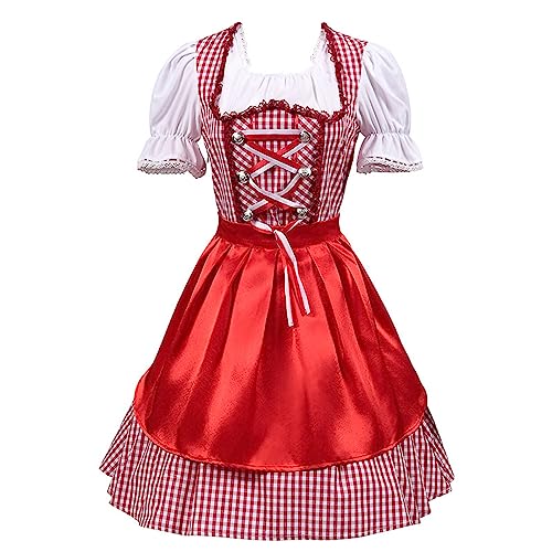 YEBIRAL Dirndl Damen Kurz Trachtenkleid 3tlg. Midi Dirndl Trachtenrock Trachtenmode Kleid für Oktoberfest - DREI Teilig: Kleid, Bluse, Schürze von YEBIRAL