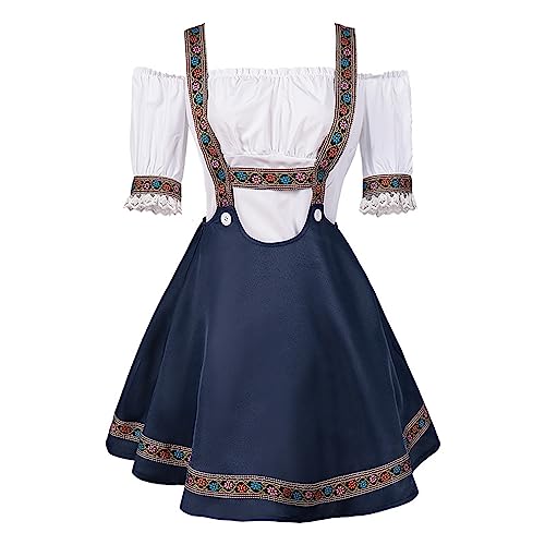 YEBIRAL Dirndl Damen Kurz Trachtenkleid 3tlg. Midi Dirndl Trachtenrock Trachtenmode Kleid für Oktoberfest - DREI Teilig: Kleid, Bluse, Schürze von YEBIRAL