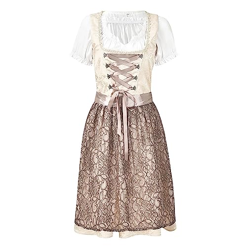 YEBIRAL Dirndl Damen Midi Trachtenkleid Damen Trachtenrock Kleid 3tlg.Trachtenmode inkl. Dirndlkleid,Dirndlbluse,Dirndlschürze für Oktoberfest Besondere Anlässe von YEBIRAL