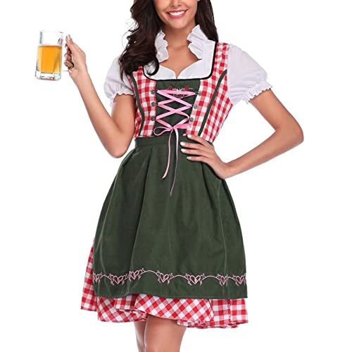 YEBIRAL Dirndl Damen Midi Trachtenkleid Trachtenmode Trachtenrock Kleid inkl. Dirndlschürze Dirndlbluse 3 teilig für Oktoberfest Karneval von YEBIRAL