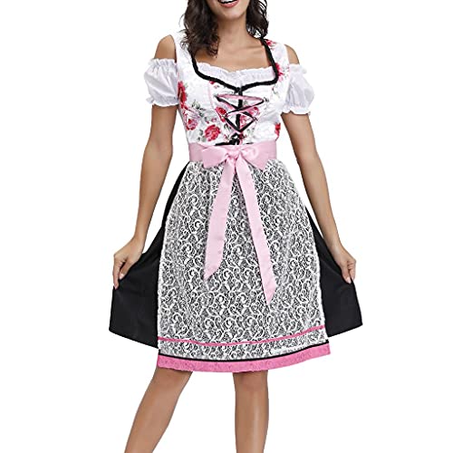 YEBIRAL Dirndl Damen Midi Trachtenkleid Trachtenmode Trachtenrock Kleid inkl. Dirndlschürze Dirndlbluse 3 teilig für Oktoberfest Karneval von YEBIRAL