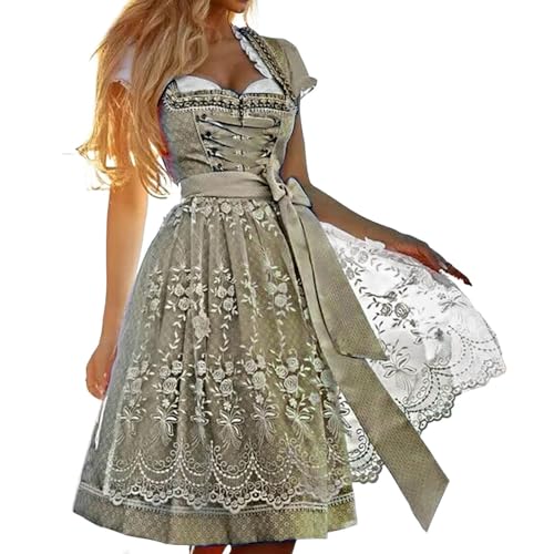 YEBIRAL Dirndl Grosse GröSsen Dirndl Damen Midi Trachtenkleid Schlicht Outfit Trachtenmode Vintage Set Elegant Kostüm Inkl Dirndlschürze Trachtenkleid Damen rot von YEBIRAL