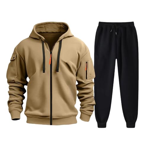 YEBIRAL Hausanzug Herren Baumwolle Herren Trainingsanzug Set Sportanzug warm gefüttert Jogginganzug Männer Langarm Tracksuit mit Reißverschlusstaschen Jogginganzug für Trainingsanzug Retro von YEBIRAL