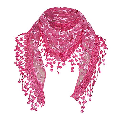 YEBIRAL Heißer Verkauf Damen Schal Lace Frauen Accessoires Tücher Halstuch Dreieck Schals 15 Farben(Fuchsia) von YEBIRAL