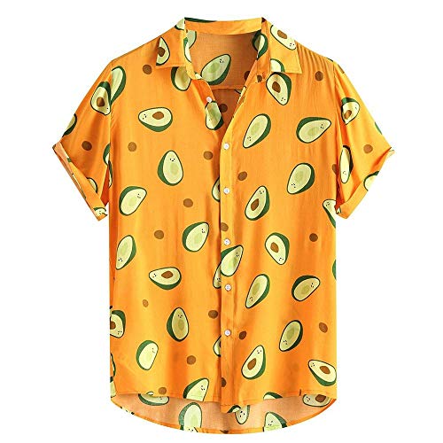 YEBIRAL Hemd Herren Kurzarm Avocado Gedruckt Freizeithemd Button Down Sommer Strandurlaub Aloha Casual Party Männer Tropical Hawaiian Shirt Loose Fit von YEBIRAL