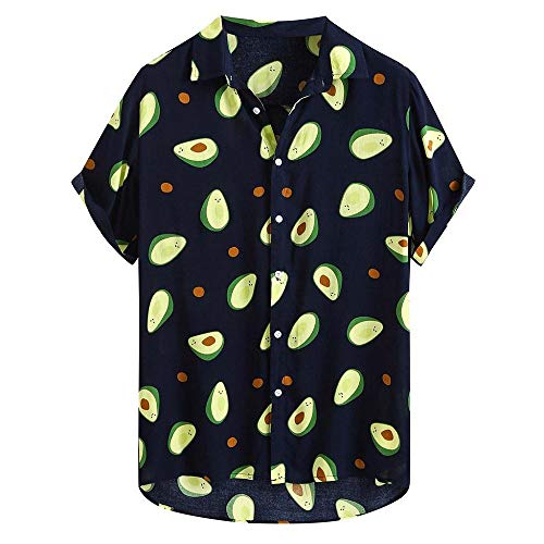 YEBIRAL Hemd Herren Kurzarm Avocado Gedruckt Freizeithemd Button Down Sommer Strandurlaub Aloha Casual Party Männer Tropical Hawaiian Shirt Loose Fit von YEBIRAL